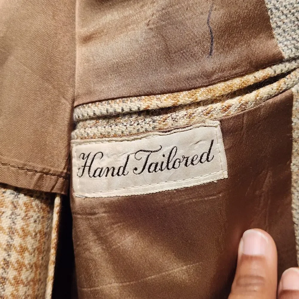 Vintage Saks Fifth Avenue Tan Sz Large Wool Large Pocket Tweed Sport Coat Jacket
